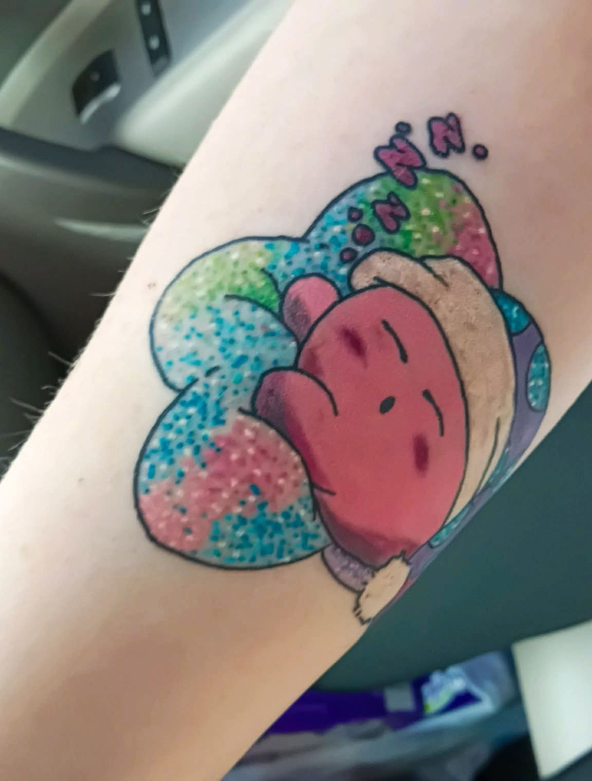 Sleeping Kirby glitter tattoo