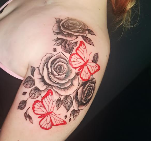 Roses and butterflies tattoo