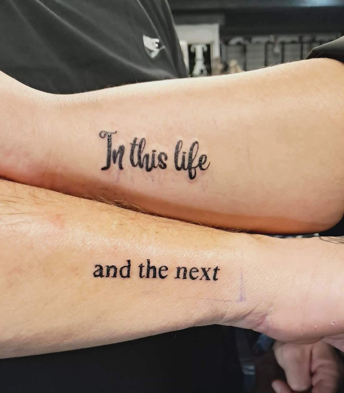 Matching script tattoo